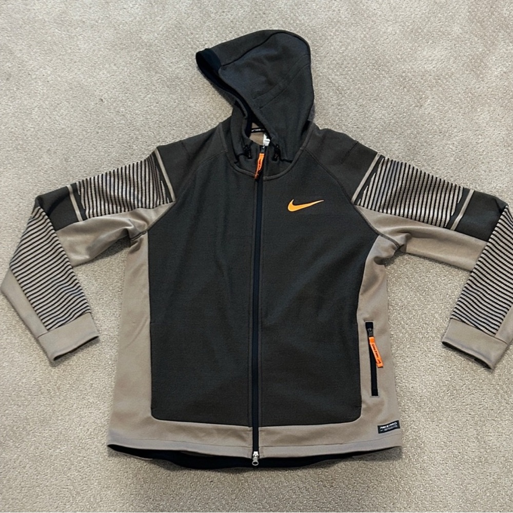 Nike Pro Black and Cream Jacket with Orange Swoosh